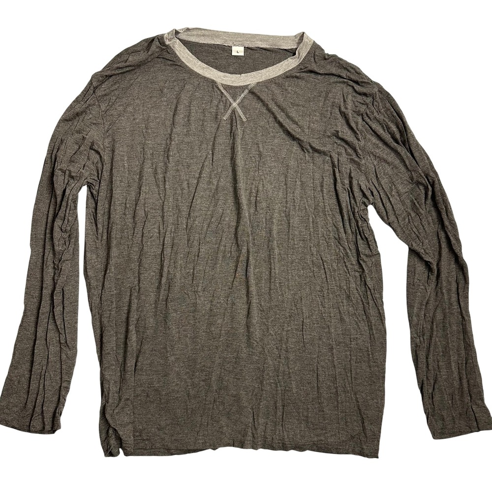 Men's Large Long Sleeve‎ T-Shirt Gray Crew Neck Casual Everyday Top